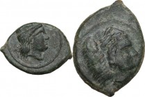 Sicily. Himera (as Thermai Himerenses). AE 12 mm, c. 407-406 BC. Obv. Head of Hera right, wearing stephane decorated with three palmettes. Rev. Head o...