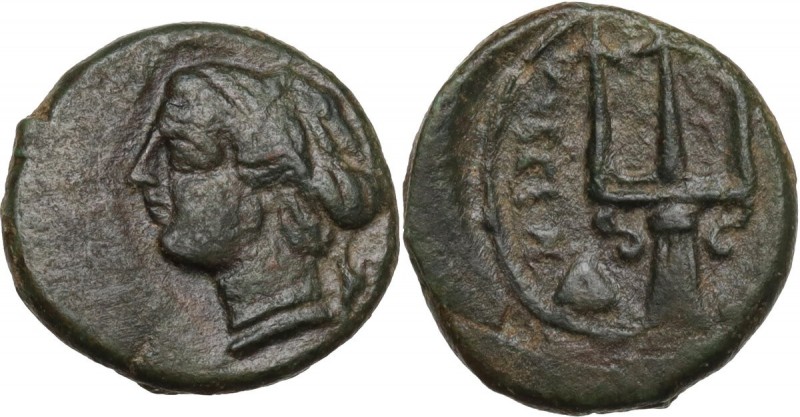 Sicily. Syracuse. AE Onkia, 4th century BC. Obv. [ΣΥΡΑΚ]O. Head of Arethusa left...