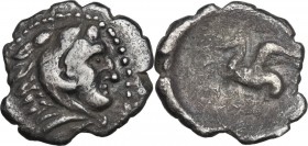 Continental Greece. Illyria, Dyrrhachium. AR Hemidrachm, 344-300 BC. Obv. Head of Herakles right, wearing lion skin headdress. Rev. Pegasos flying rig...