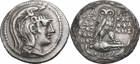 Continental Greece. Attica, Athens. AR Tetradrachm. New Style coinage. Theodotos, Kleophanes and Demos, magistrates. Struck 106/5 BC. Obv. Helmeted he...