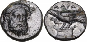Greek Asia. Mysia, Adramyteion. AE 11 mm. 4th century BC. Obv. Laureate head of Zeus facing slightly right. Rev. ΑΔΡΑ. Eagle standing left on altar. S...