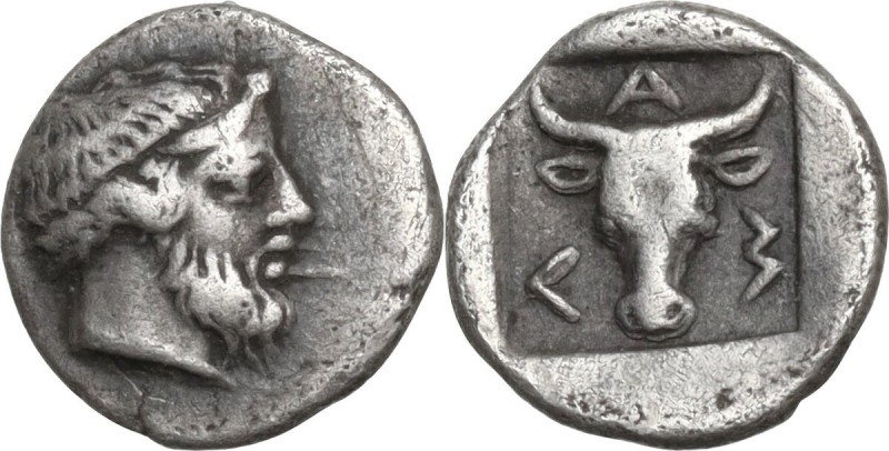 Greek Asia. Troas, Lamponeia. AR Obol, late 5th-early 4th century BC. Obv. Beard...