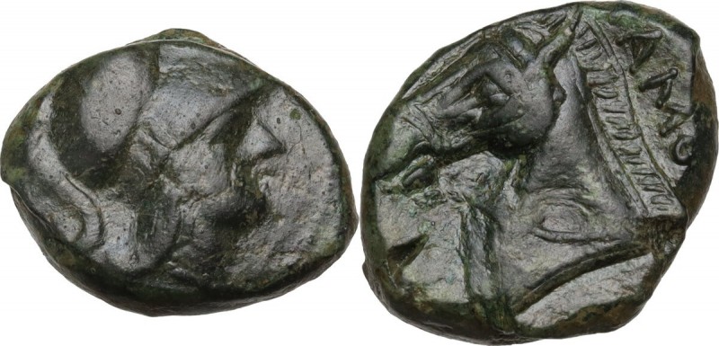 Anonimous. AE Half Unit, Neapolis mint, after 276 BC. Obv. Helmeted head of Mine...