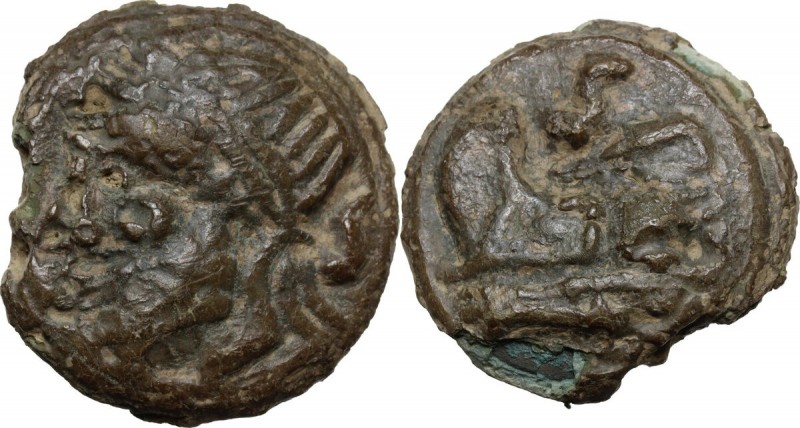 Post-semilibral series. AE Cast Semis, c.215-212 BC. Obv. Laureate head of Satur...