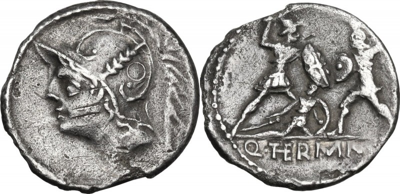 Q. Thermus M.f. AR Denarius, 103 BC. Obv. Helmeted head of Mars left. Rev. Roman...