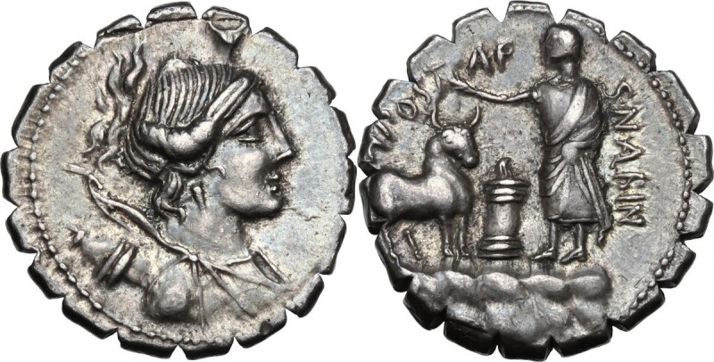 A. Postumius A.f. Sp. n. Albinus. AR Denarius serratus, 81 BC. Obv. Draped bust ...