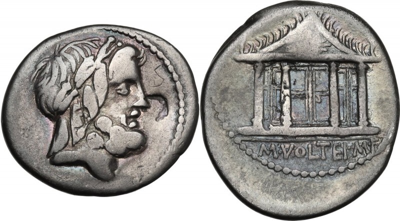 M. Volteius M.f. AR Denarius, 78 BC. Obv. Laureate head of Jupiter right. Rev. T...