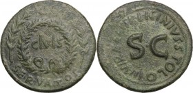 Augustus (27 B.C - 14 AD). Æ Sestertius, P. Licinius Stolo, moneyer, 17 BC. Obv. OB above, SERVATOS below, CIVIS within oak wreath between two laurel ...