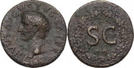 Augustus (Divus, after 14 AD). AE Dupondius, struck under Tiberius, 22-26 AD. Obv. DIVVS AVGVSTVS PATER. Radiate head left. Rev. Large S C within oak ...