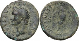 Divus Augustus (died 14 AD). AE As, struck under Titus, 80-81 AD. Obv. DIVVS AVGVSTVS PATER. Radiate head left. Rev. IMP T VESP AVG REST SC. Spread ea...