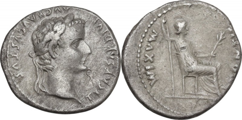 Tiberius (14-37 AD). AR Denarius, Tribute Penny type. Lugdunum mint, 18-35 AD. O...