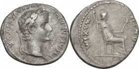 Tiberius (14-37 AD). AR Denarius, Tribute Penny type. Lugdunum mint, 18-35 AD. Obv. TI CAESAR DIVI AVG F AVGVSTVS. Laureate head right. Rev. PONTIF MA...