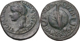 Tiberius (14-37). AE As, 35-36 AD. Obv. TI CAESAR DIVI AVG F AVGVST IMP VIII. Laureate head left. Rev. PONTI MAX TR POT XXXVII SC. Rudder placed verti...