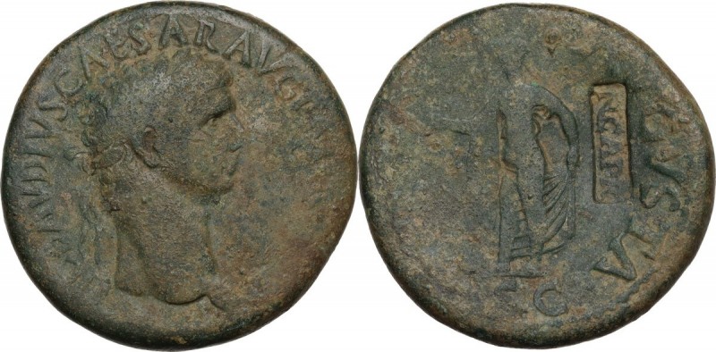 Claudius (41-54). AE Sestertius, struck 42-43 AD, countermarked under Nero. Obv....