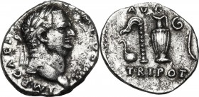 Vespasian (69-79 AD). AR Denarius, 72-73 AD. Obv. IMP CAES VESP AVG P M COS III. Laureate head right. Rev. AVGVR TRI POT. Simpulum, aspergillum, jug a...