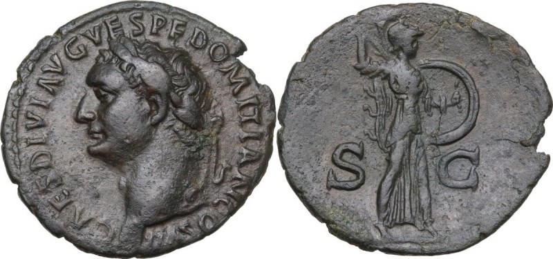 Domitian as Caesar (69-79). AE As, Rome mint, struck under Titus, 80-81 AD. Obv....