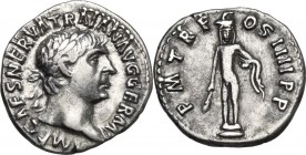 Trajan (98-117 AD). AR Denarius, 101-102 AD. Obv. IMP CAES NERVA TRAIAN AVG GERM. Laureate bust right. Rev. PM TR P COS IIII P P. Hercules standing fa...