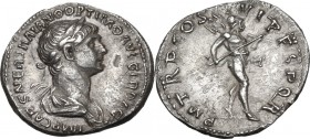 Trajan (98-117). AR Denarius, 114-117 AD. Obv. IMP CAES NER TRAIANO OPTIMO AVG GER DAC. Laureate and draped bust right. Rev. PM TR P COS VI P P SPQR. ...