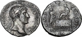 Hadrian (117-138). AR Denarius, 119 - 122 AD. Obv. IMP CAESAR TRAIAN HADRIANVS AVG. Laureate head right. Rev. LIBERALITAS AVG (in ex.) PM TR P COS III...