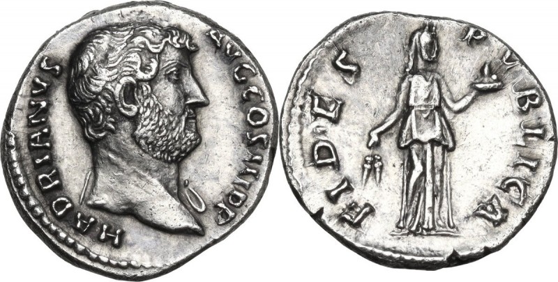 Hadrian (117-138). AR Denarius, 134-138 AD. Obv. HADRIANVS AVG COS III P P. Bare...