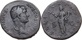 Hadrian (117-138). AE Dupondius, 134-138 AD. Obv. HADRIANVS AVG COS III PP. Laureate and draped bust right. Rev. FELICITAS AVG SC. Felicitas standing ...