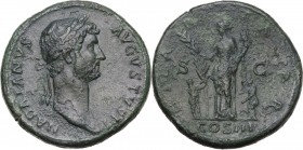 Hadrian (117-138). AE Sestertius, struck circa 128-132 AD. Obv. HADRIANVS AVGVSTVS P P. Laureate bust right, slight drapery on left shoulder. Rev. HIL...