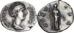 Faustina I, wife of Antoninus Pius (died 141 AD). AR Denarius, Rome mint. Obv. DIVA FAVSTINA. Diademed and draped bust right. Rev. AVGVSTA. Ceres stan...