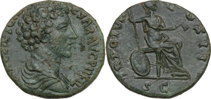 Marcus Aurelius as Caesar (139-161). AE Sestertius, 153-154 AD. Obv. AVRELIVS CA...