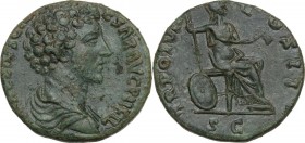 Marcus Aurelius as Caesar (139-161). AE Sestertius, 153-154 AD. Obv. AVRELIVS CAESAR AVG PII FIL. Bare-headed and draped bust right. Rev. TR POT VIII ...