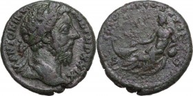 Marcus Aurelius (161-180). AE As, Rome mint, 174-175 AD. Obv. M ANTONINVS AVG TR P XXIX. Laureate head right. Rev. IMP VII COS III, S-C. River god Tib...