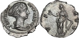Faustina II, wife of Marcus Aurelius (died 176 AD). AR Denarius, struck under Antoninus Pius, 147-150 AD. Obv. FAVSTINAE AVG PII AVG F. Draped bust ri...