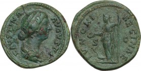 Faustina II, wife of Marcus Aurelius (died 176 AD). AE Dupondius, struck under Marcus Aurelius. Obv. FAVSTINA AVGVSTA. Draped bust right. Rev. IVNONI ...
