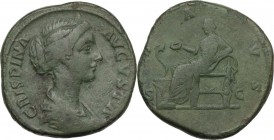Crispina, wife of Commodus (died 183 AD). AE Sestertius, c.178-180 AD. Obv. CRISPINA AVGVSTA. Draped bust right. Rev. SALVS SC. Salus seated left, hol...