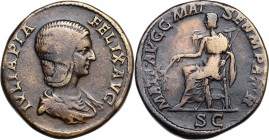 Julia Domna, wife of Septimius Severus (died 217 AD). AE Sestertius, struck under Caracalla, c.211-217 AD. Obv. IVLIA PIA FELIX AVG. Draped bust right...
