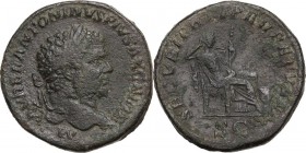 Caracalla (198-217). AE Sestertius, 210-213 AD. Obv. M AVREL ANTONINVS PIVS AVG BRIT. Laureate head right. Rev. SECVRITAS PERPETVAE SC (in exergue). S...