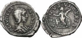Plautilla, wife of Caracalla (died 212). AR Denarius, struck under Caracalla. Obv. PLAVTILLA AVGVSTA. Draped bust right. Rev. VENVS VICTRIX. Venus sta...