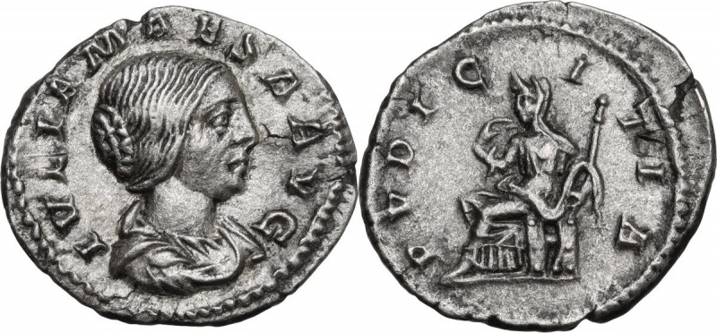 Julia Maesa, sister of Julia Domna (died 225 AD). AR Denarius, struck under Elag...