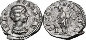 Julia Maesa, sister of Julia Domna (died 224 AD). AR Denarius, struck under Elagabalus. Obv. IVLIA MAESA AVG. Draped bust right. Rev. SAECVLI FELICITA...