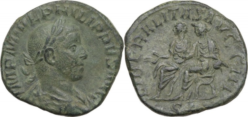 Philip II (247-249). AE Sestertius, 246-249. Obv. IMP M IVL PHILIPPVS AVG. Laure...