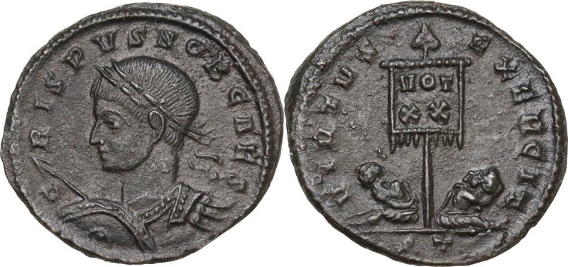 Crispus (Caesar, 317-326). AE Follis, Ticinum mint. Obv. CRISPVS NOB CAES. Laure...