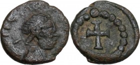 Vandals (?) , Pseudo Imperial coinage. AE Nummus, c.440-490 AD, Carthage (?) mint. Obv. Pearl-diademed and draped bust right. Rev. Potent cross within...