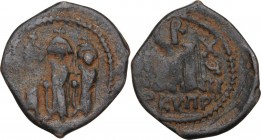 Heraclius (610-641). AE Follis, mint in Cyprus (Constantia?), RY 18 (627/8 AD). Obv. Heraclius (in centre), Heraclius Constantine and the empress Mart...