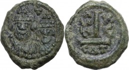 Heraclius (610-641). AE Decanummium, Catania mint, RY 16 (625/6 AD). Obv. No legend. Facing busts of Heraclius and Heraclius Constantine, both crowned...