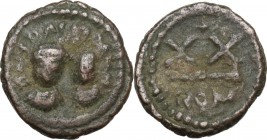 Heraclius (610-641). AE Half Follis, Rome mint. Obv. Facing busts of Heraclius and Heraclius Constantine; between their heads, cross. Rev. Large XX; a...