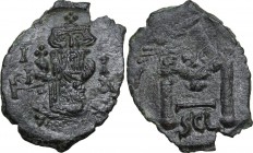 Constans II (641-668). AE Follis, Syracuse mint. Obv. Facing bust, with long beard, wearing crown and chlamys and holding globus crugiger; to left, I/...