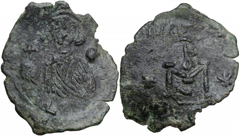 Justinian II (Second Reign, 705-711). AE Follis, Syracuse mint. Obv. Bust facing...