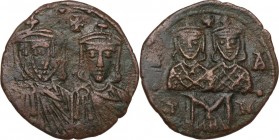 Leo IV, the Khazar (775-780). AE Follis, Syracuse mint. Obv. Facing busts of Leo IV and Constantine VI, each wearing crown and chlamys; above, cross. ...