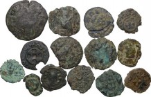 Greek Africa. Axum. Multiple lot fourteen (14) unclassified AE coins (some with center inlaid with gold). AE. F:About VF.