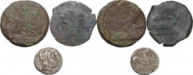 Hispania and Roman Republic. Multiple lot of three (3) unclassified coins : Hispania, Bolskan, AR (?) Denarius (ancient forgery?); L. Piso Frugi, AE A...