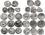 The Roman Republic. Multiple lot of fourteen (14) unclassified AR coins: all Denarii except for two Quinarii. Noted nice Fly Series Denarius. AR. F:VF...